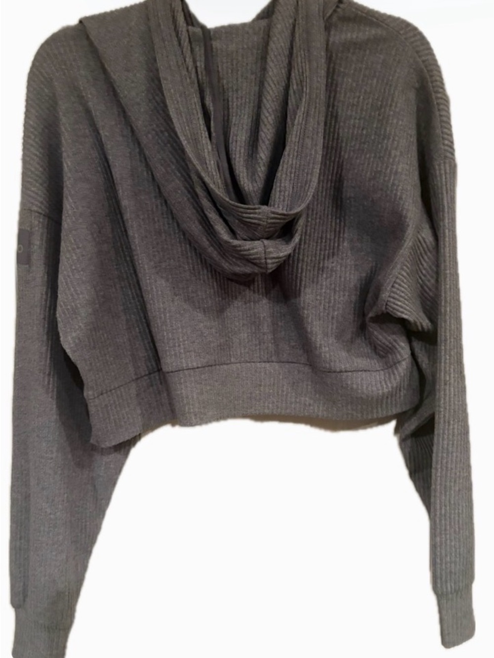 ALO Ribbed Cropped Hoodie Gray Small - Picture 3 of 9